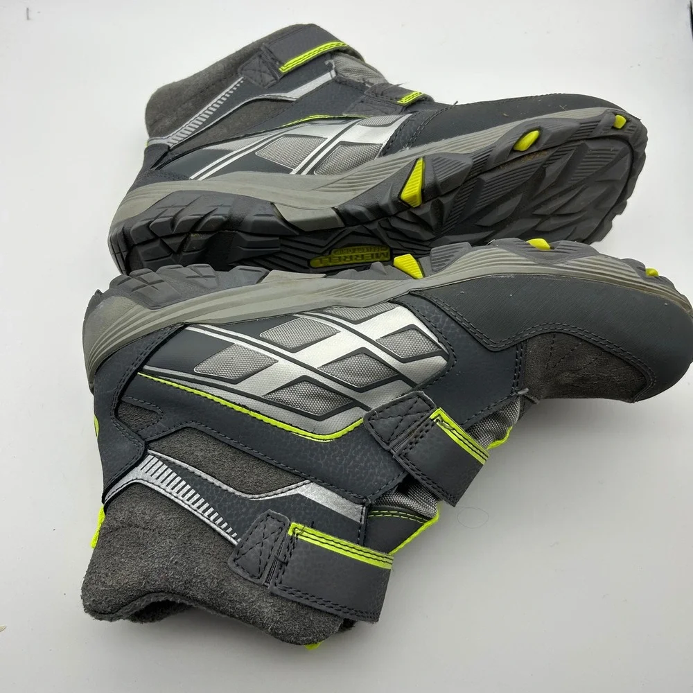 Merrell ML-B Moab Polar Waterproof Winter Boots Grey Lime Green Kids 6.5 MY57097